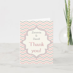 Pink, grey chevron zigzag wedding Thank You photo Card