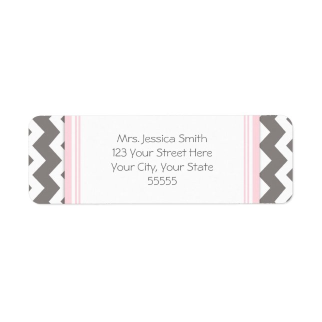 Pink Grey Chevrons Custom Return Address Labels (Front)
