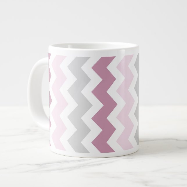 Pink Grey Chevrons Jumbo Coffee Mug (Front Left)