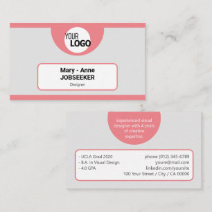 Pink Grey Classic Job Seeker Creative with Logo Business Card