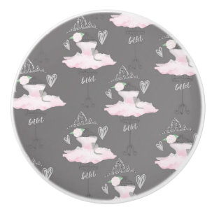 Pink & Grey Couture Ballerina Girls Bedroom Ceramic Knob