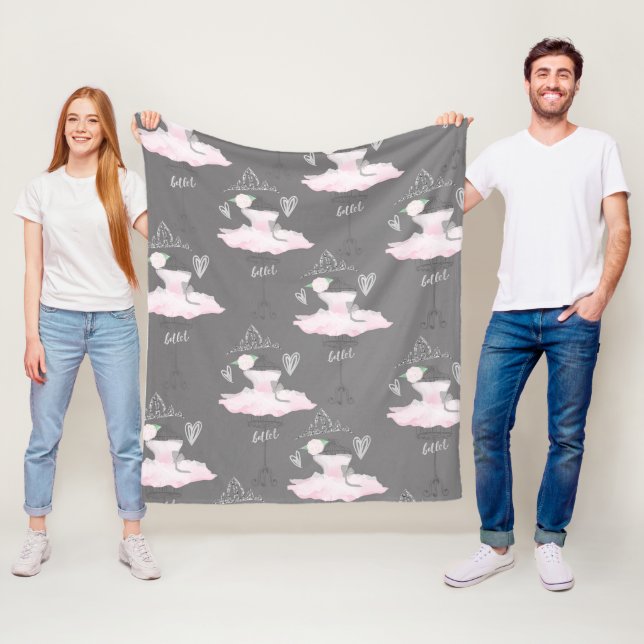 Pink & Grey Couture Ballerina Girls Bedroom Fleece Blanket (In Situ)