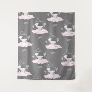 Pink & Grey Couture Ballerina Girls Bedroom Tapestry