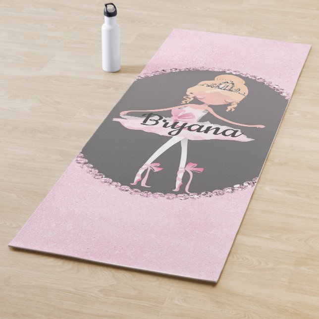 Pink & Grey Couture Ballerina Girls Personalized Yoga Mat (In Situ)