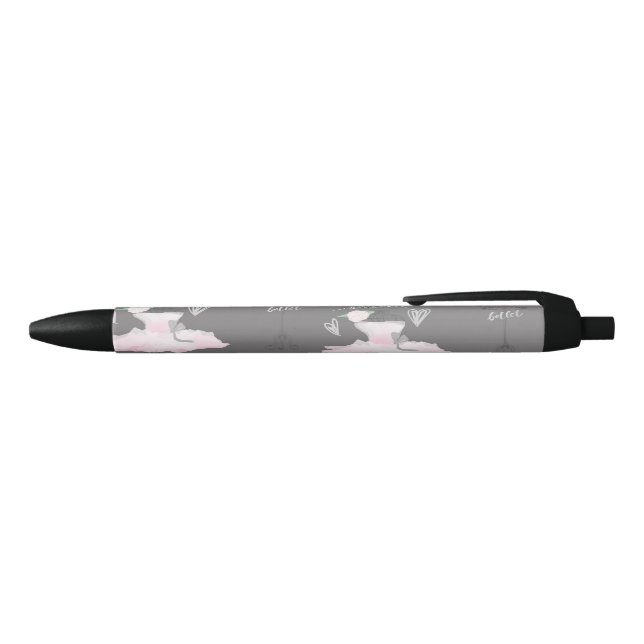 Pink & Grey Couture Ballerina Girls Whimsical Cute Black Ink Pen (Top)