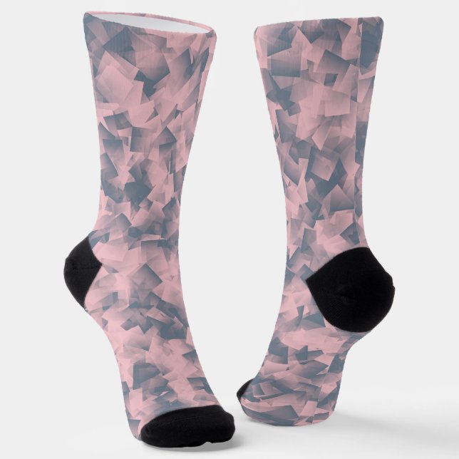 Pink Grey Cubism Pattern Socks (Angled)