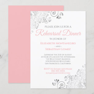 Pink & Grey Curls Wedding Rehearsal Dinner Invitation