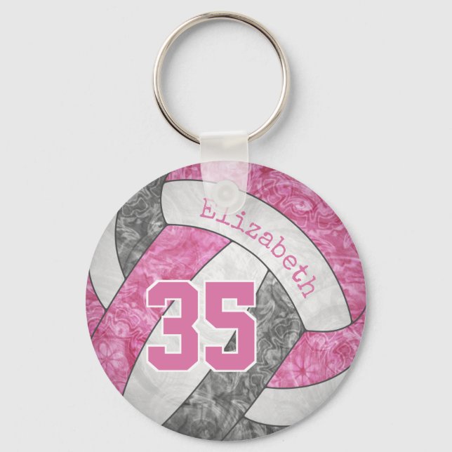 pink grey custom jersey number girly volleyball keychain (Front)