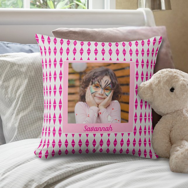 Pink Grey Custom Photo Throw Pillow (Creator Uploaded)