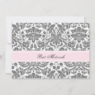 Pink Grey Damask Bat Mitzvah Invitations