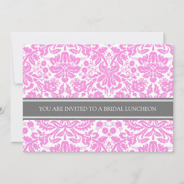 Pink Grey Damask Bridal Lunch Invitation (Front)