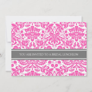 Pink Grey Damask Bridal Lunch Invitation
