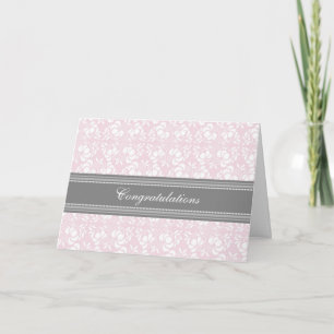 Pink Grey Damask Congratulations on Expecting Card