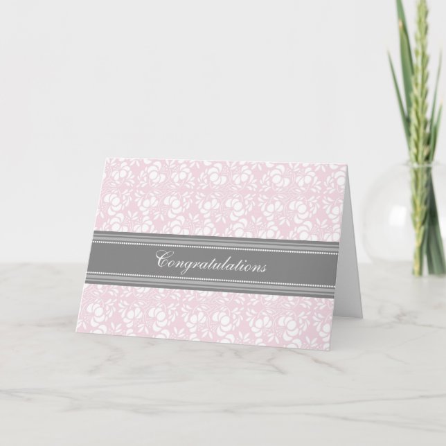 Pink Grey Damask Congratulations on Expecting Card (Front)
