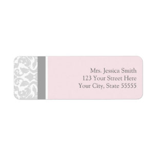 Pink Grey Damask Custom Return Address Labels