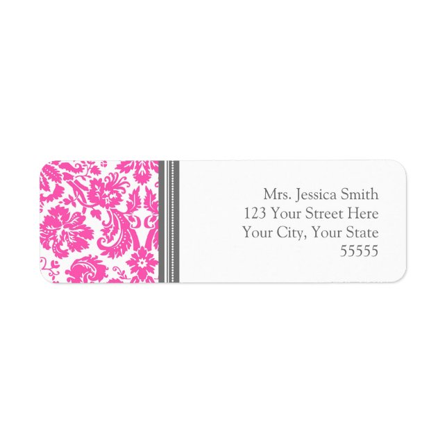 Pink Grey Damask Custom Return Address Labels (Front)