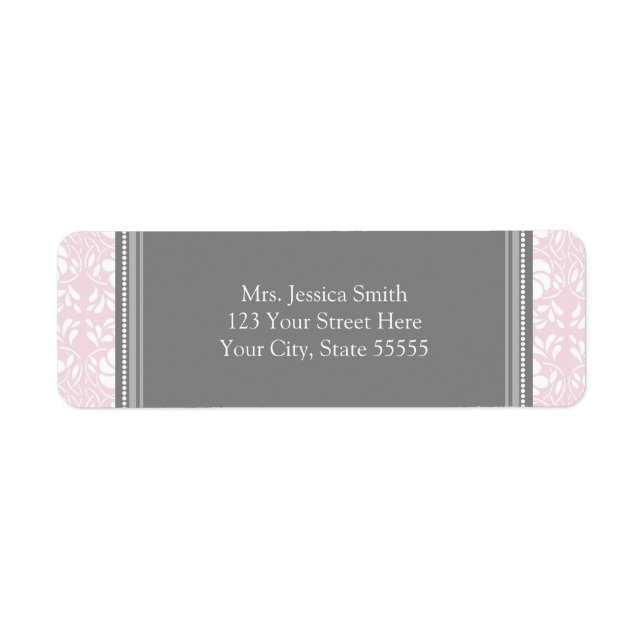 Pink Grey Damask Custom Return Address Labels (Front)