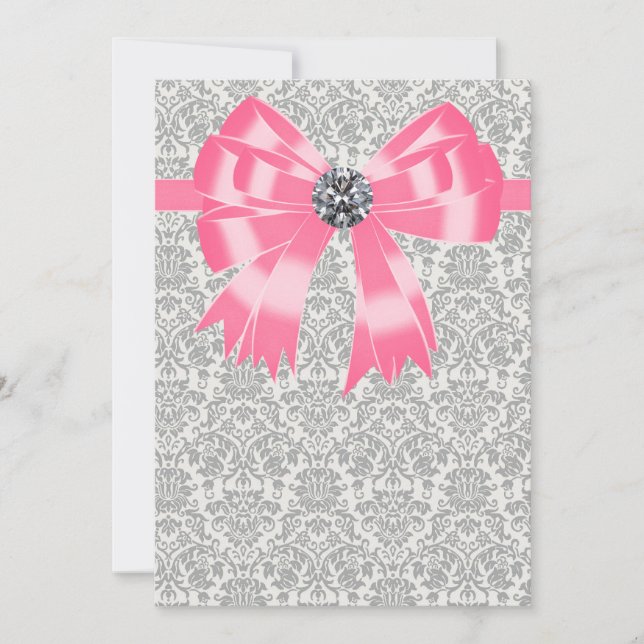 Pink Grey Damask Party Invitation Template (Front)