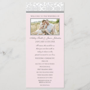 Pink Grey Damask Photo Wedding Program