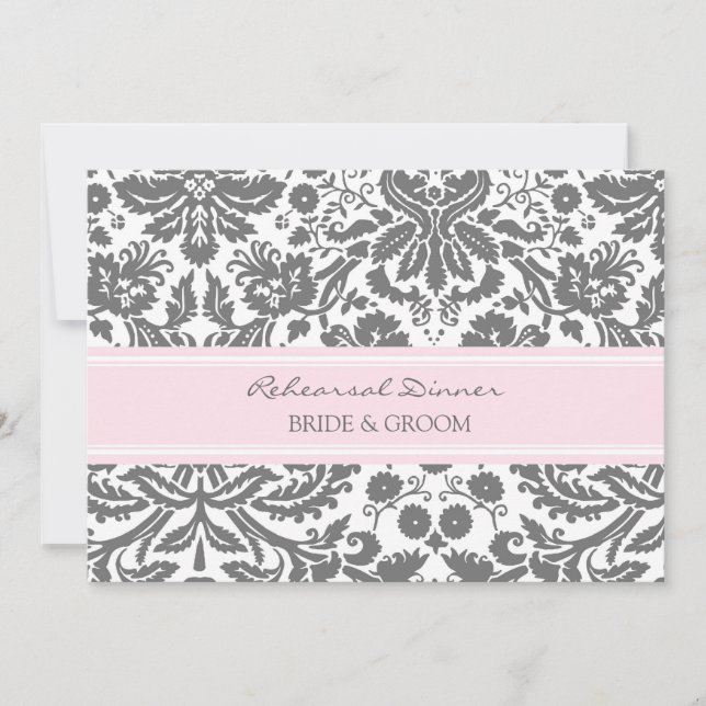 Pink Grey Damask Rehearsal Dinner Party Invitation (Front)