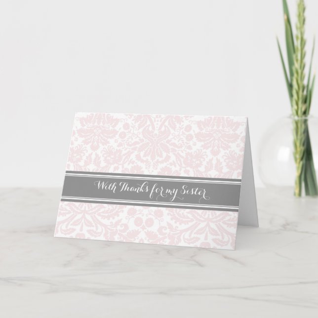 Pink Grey Damask Thank You Maid of Honour Sister (Front)