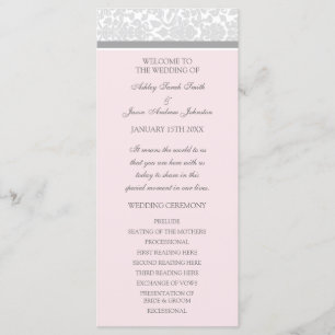 Pink Grey Damask Wedding Program
