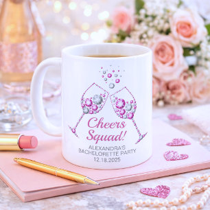 Pink & Grey Diamond Wine Glass Bachelorette Party  Coffee Mug