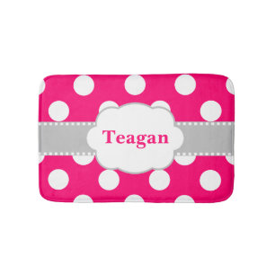 Pink Grey Dots Monogram Bathmat