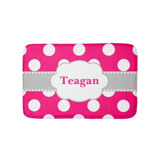 Pink Grey Dots Monogram Bathmat (Front)