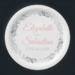 Pink & Grey Elegant Wedding Paper Plates<br><div class="desc">These beautiful paper plates are designed to coordinate with our Pink & Grey Elegant Wedding Suite. They feature a faux foil gold floral border with a space to enter the name of the couple and the wedding date. Text is pink & grey, background is white. Fully customizable. Make your wedding...</div>