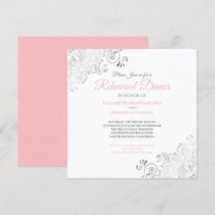 Pink & Grey Elegant Wedding Rehearsal Dinner Invitation