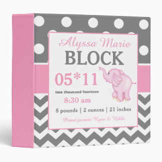 Pink Grey Elephant Baby Binder