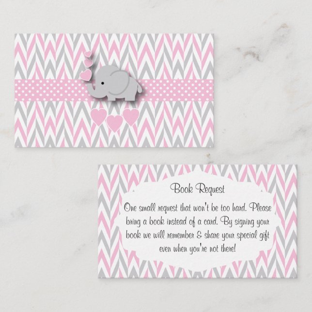 Pink Grey Elephant Baby Shower Book Request 2 Enclosure Card (Front/Back)