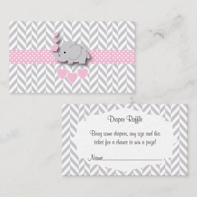 Pink Grey Elephant 🐘 Baby Shower Diaper Raffle Enclosure Card (Front/Back)