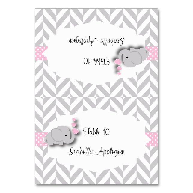 Pink & Grey Elephant Baby Shower | Place Cards (Front)