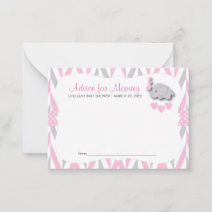 Pink & Grey Elephant Baby Shower Sm - Advice Card