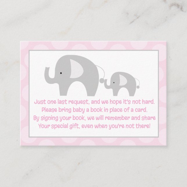 Pink Grey Elephant Enclosure Book Request Cards (Front)
