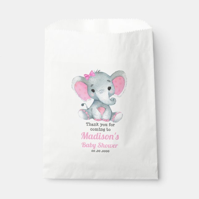 Pink Grey Elephant Favour Bag, Customize your text Favour Bag (Front)