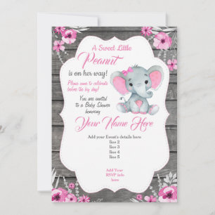 Pink Grey Elephant Invitation Editable