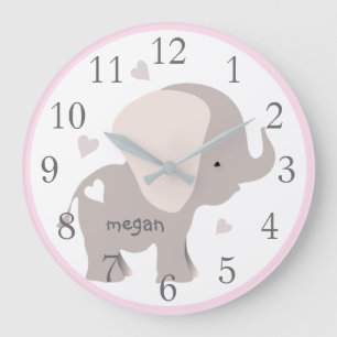 Pink Grey Elephant Nursery Wall Clock
