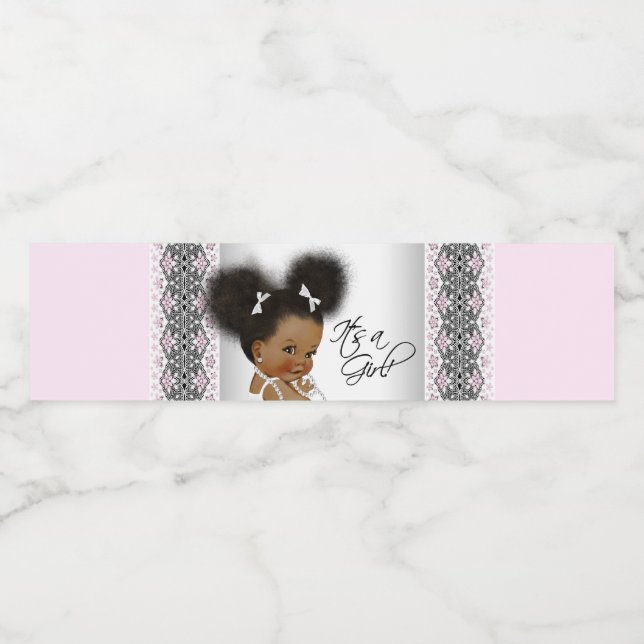 Pink Grey Ethnic Baby Girl Water Bottle Labels (Single Label)