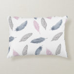 Pink Grey Feathers Cushion<br><div class="desc">This cushion features various grey and pink feathers arranged in a pattern. Some feathers have been painted in watercolors and others are drawn in pencil and then scanned onto the computer. The colours are subtle and the background is white. The same pattern is featured on both sides of the cushion....</div>