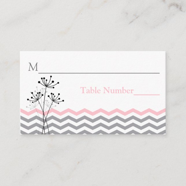 Pink, Grey Floral, Chevron Stripes Carte Place (Devant)