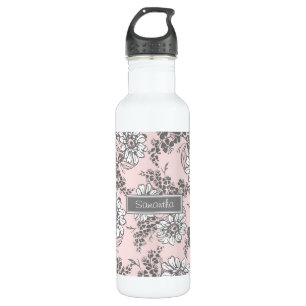 Pink Grey Floral Custom Name 710 Ml Water Bottle