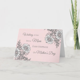 Pink Grey Floral Happy Mother's Day Card