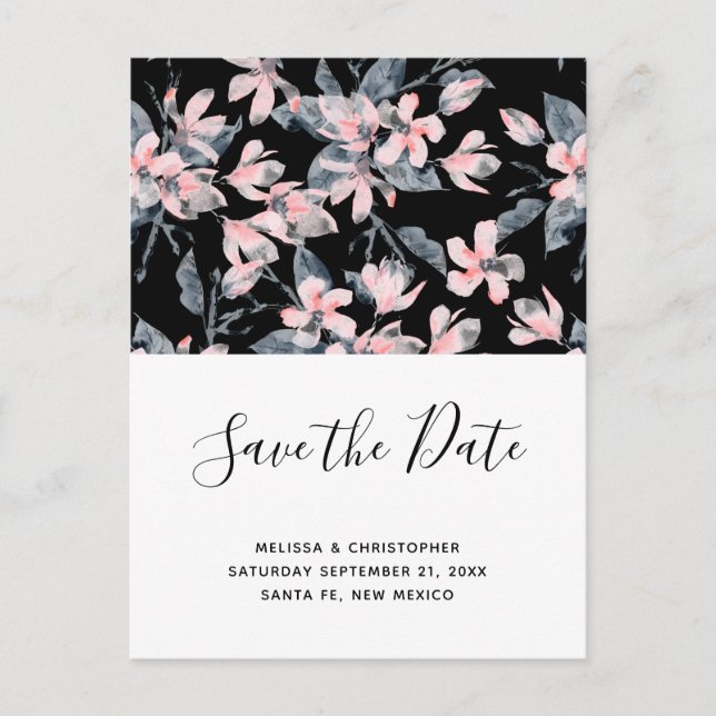 Pink & Grey Floral Pattern Save the Date Invitation Postcard (Front)
