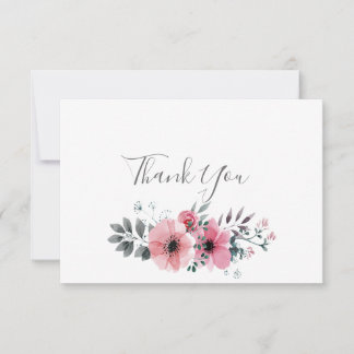 Pink & Grey Floral Thank You Card