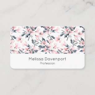 Pink & Grey Floral Watercolor Pattern Business Card