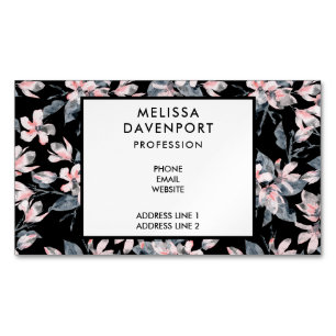 Pink & Grey Floral Watercolor Pattern Magnetic Business Card