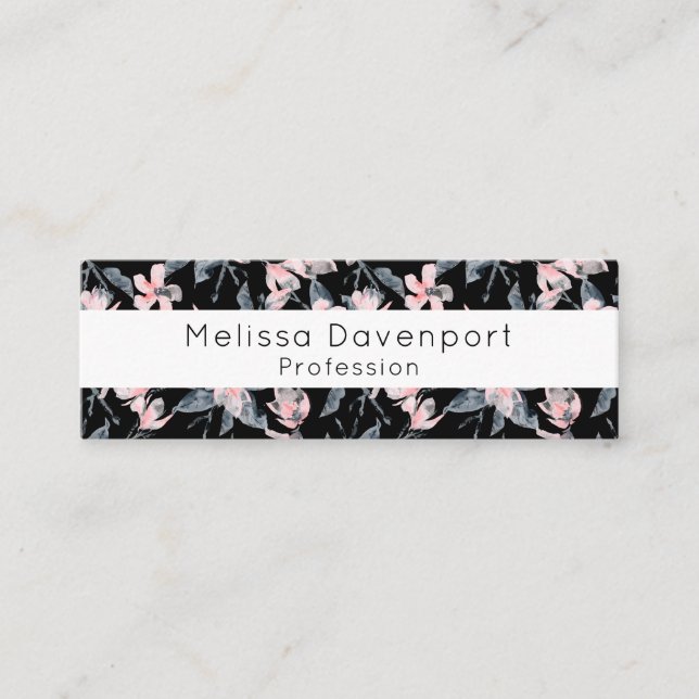 Pink & Grey Floral Watercolor Pattern Mini Business Card (Front)